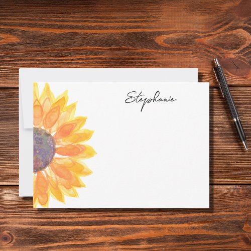 Watercolor Sunflower Personalized  Note Card
