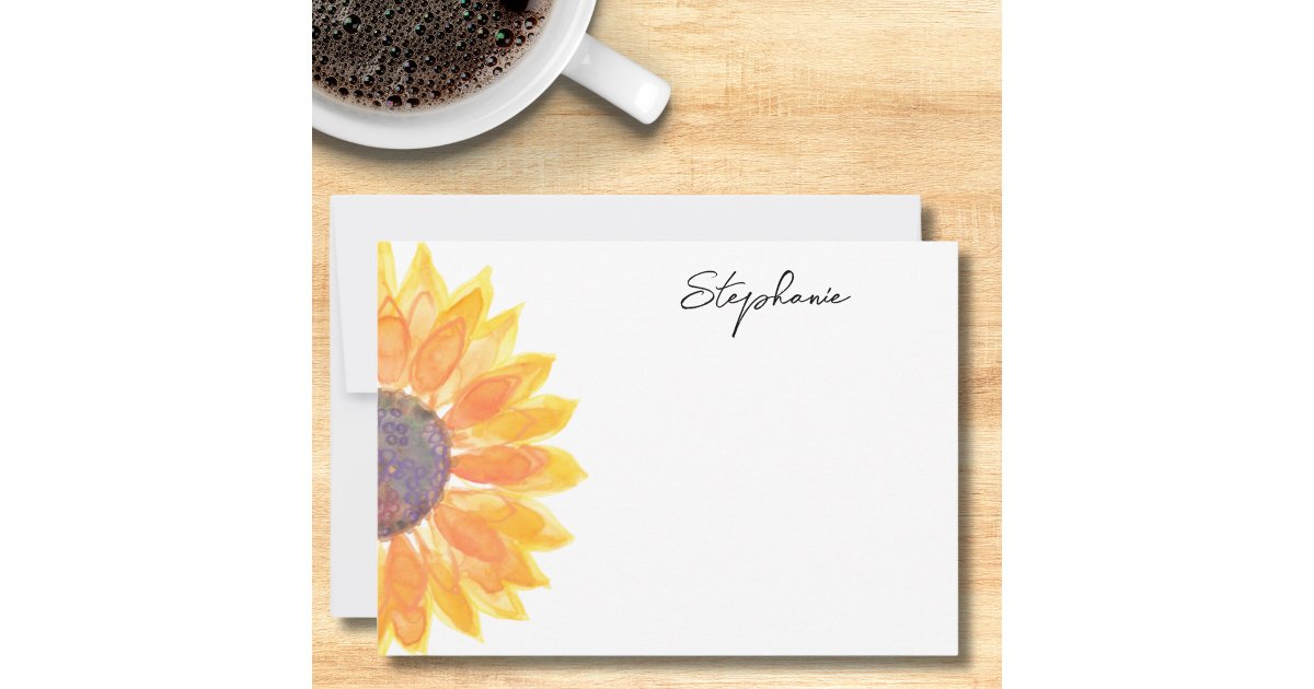 Watercolor Sunflower Personalized Note Card | Zazzle