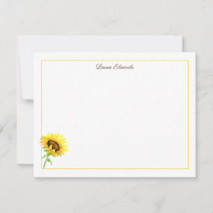 Watercolor Sunflower Personalized Note Card