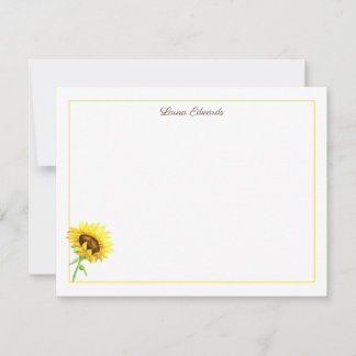 Watercolor Sunflower Personalized Note Card