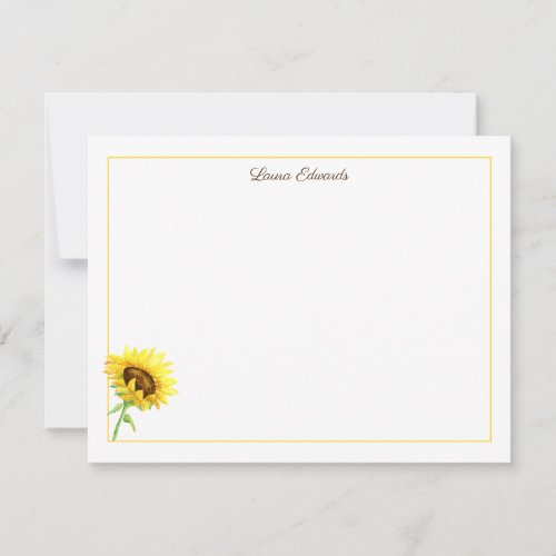 Watercolor Sunflower Personalized Note Card