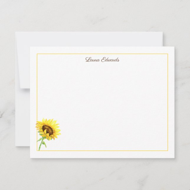 Watercolor Sunflower Personalized Note Card (Front)