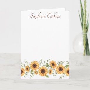 Watercolor Sunflower Personalized Stationery Note Card