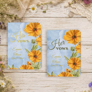 Watercolor Sunflower Personalized Wedding Foil Vow Books