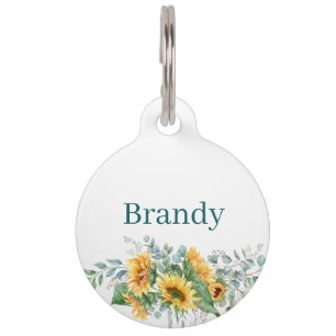 Watercolor Sunflower Pet ID Tag