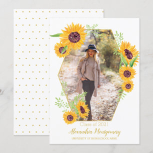 Watercolor Sunflower Photo Graduation Announcement