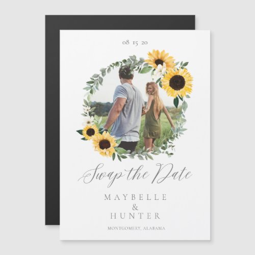 Watercolor Sunflower Photo Wreath Save The Date