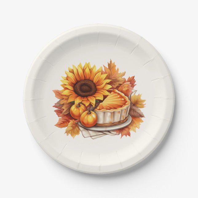 Watercolor Sunflower & Pie Paper Plates (Front)