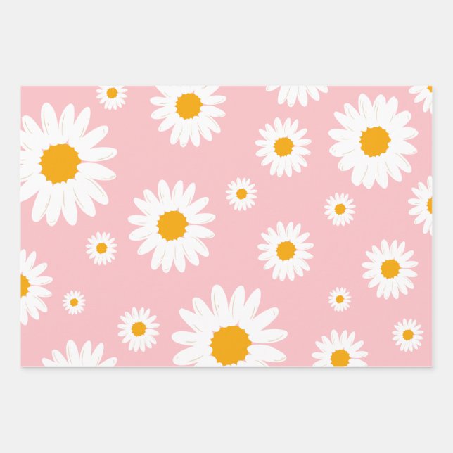 Watercolor Sunflower Pink Peach Yellow Pattern  Wrapping Paper Sheets (Front)