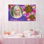 Watercolor Sunflower Pink &amp; Purple Chic Birthday Banner