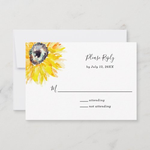 Watercolor Sunflower Please Reply Elegant Script RSVP Card