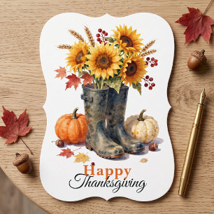 Watercolor Sunflower Rain Boots Thanksgiving Card