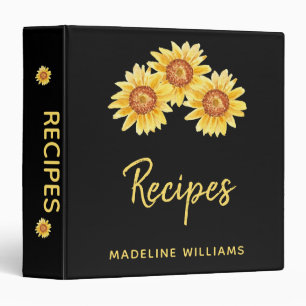 Watercolor Sunflower Recipe 3 Ring Binder