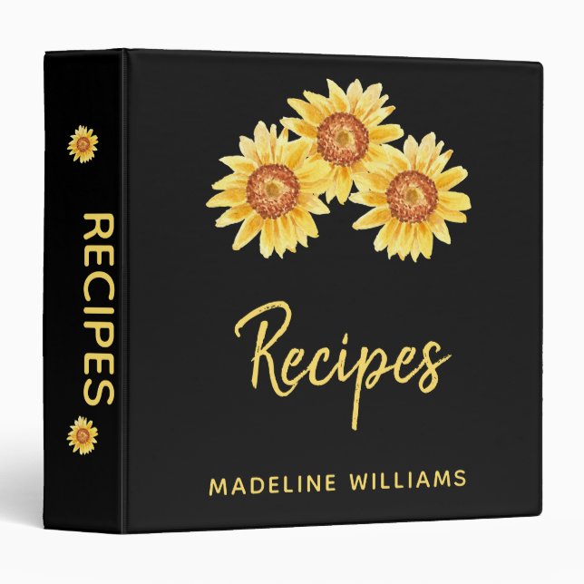 Watercolor Sunflower Recipe  3 Ring Binder (Front/Spine)