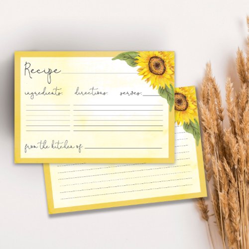 Watercolor sunflower recipe card