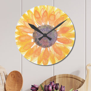 Watercolor Sunflower Round Clock