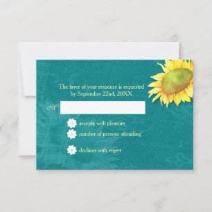 Watercolor Sunflower Rustic Blue Jade Wedding RSVP Card