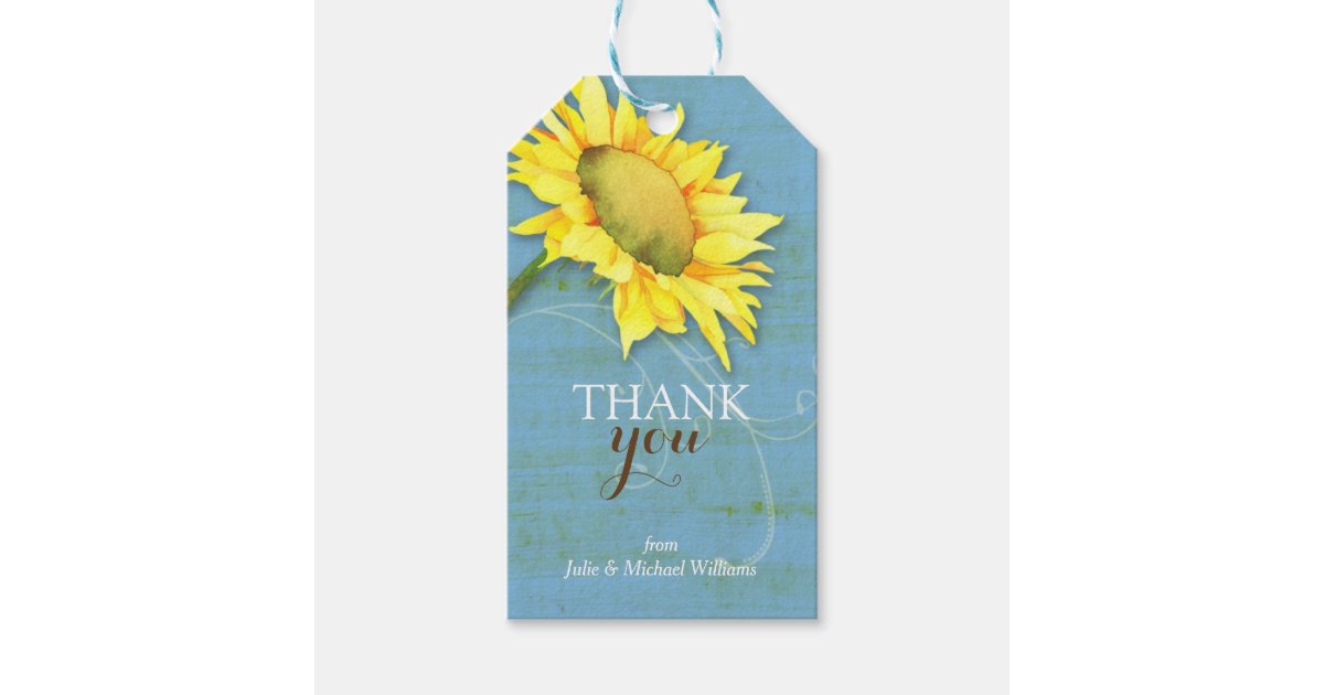 Watercolor Sunflower Rustic Blue Wedding Thank You Gift