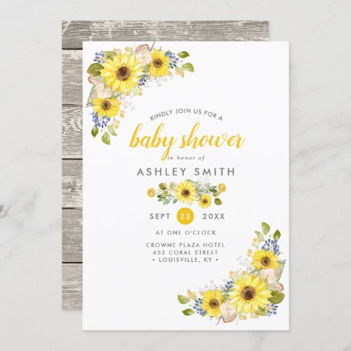 Watercolor Sunflower Rustic Country Baby Shower Invitation