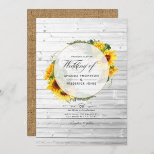 Watercolor Sunflower Rustic Country Barn Wedding I Invitation
