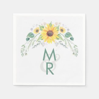 Watercolor Rustic Sunflowers Wedding Napkins