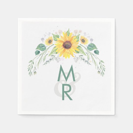 Watercolor Sunflower Rustic Country Wedding Napkin Zazzle Com