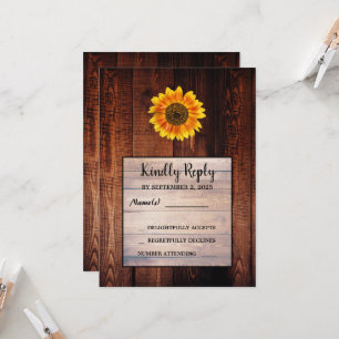 Watercolor sunflower rustic country wedding RSVP Invitation