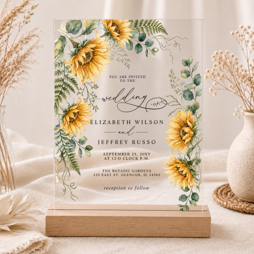 Watercolor Sunflower Rustic Elegant Wedding Acrylic Invitations