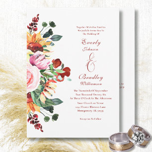 Watercolor Sunflower Rustic Floral Bouquet Wedding Invitation