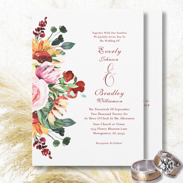 Watercolor Sunflower Rustic Floral Bouquet Wedding Invitation (Creator Uploaded)