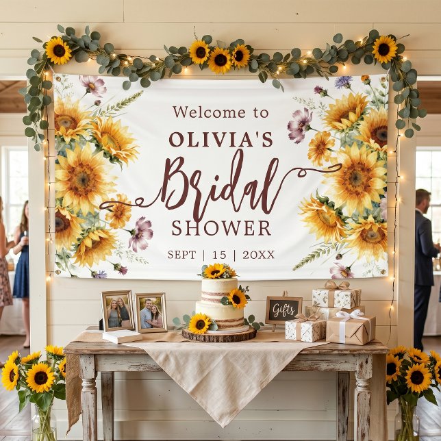 Watercolor Sunflower Rustic Floral Bridal Shower Banner (Creator Uploaded)