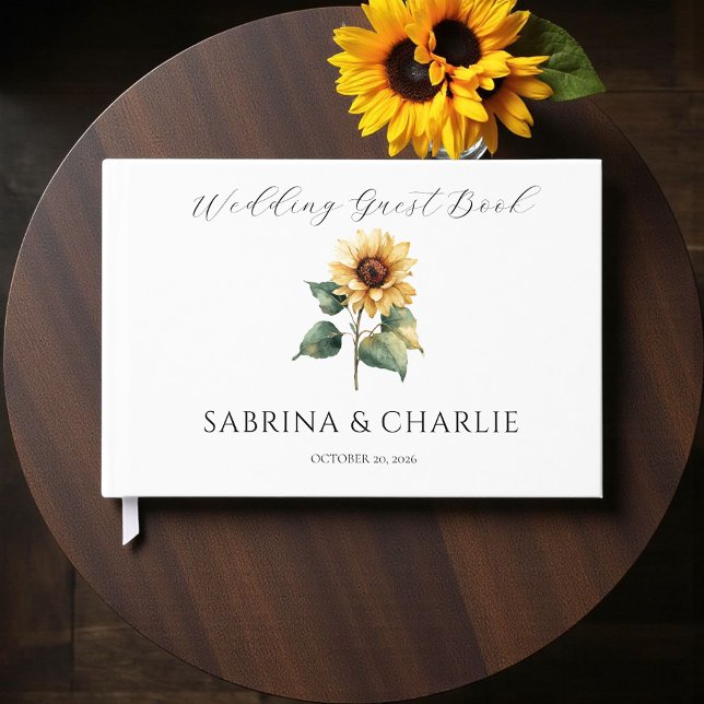 Watercolor Sunflower Rustic Floral Wedding Guest Book (Creator Uploaded)