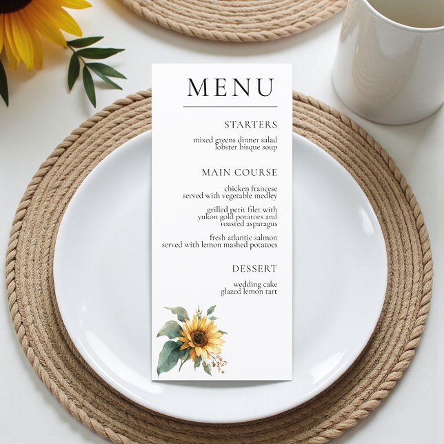 Watercolor Sunflower Rustic Foliage Wedding  Menu (Creator Uploaded)