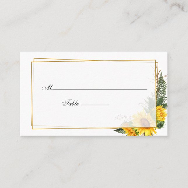 Watercolor Sunflower Rustic Geometric Wedding Place Card (Front)