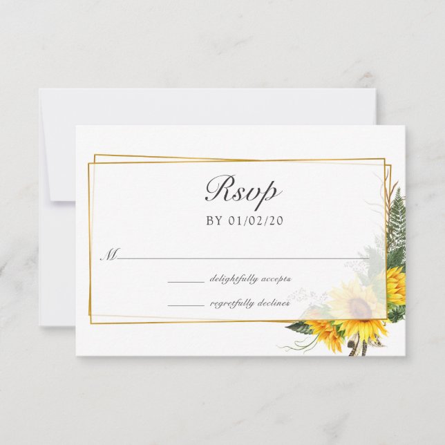 Watercolor Sunflower Rustic Geometric Wedding RSVP Card (Front)