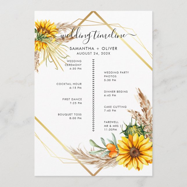 Watercolor Sunflower Rustic Itinerary Program (Front)