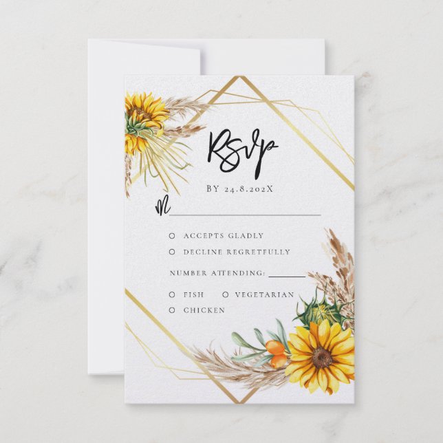 Watercolor Sunflower Rustic QR Code Wedding  RSVP Card (Front)