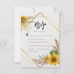 Watercolor Sunflower Rustic QR Code Wedding  RSVP Card