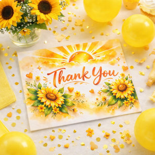 Watercolor Sunflower Rustic Style Thank You Card