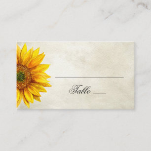 Watercolor sunflower. Rustic wedding. Country Place Card