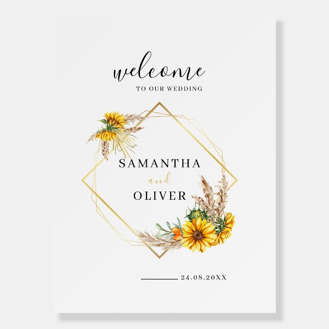 Watercolor Sunflower Rustic Wedding  Foam Board (Front)