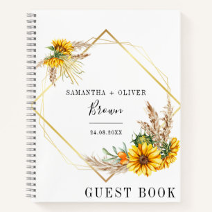 Watercolor Sunflower Rustic Wedding Guest Book