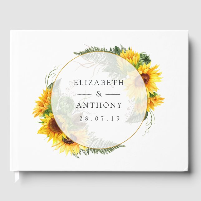 Watercolor Sunflower Rustic Wedding Guest Book (Front)