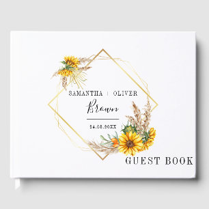 Watercolor Sunflower Rustic Wedding Guest Book