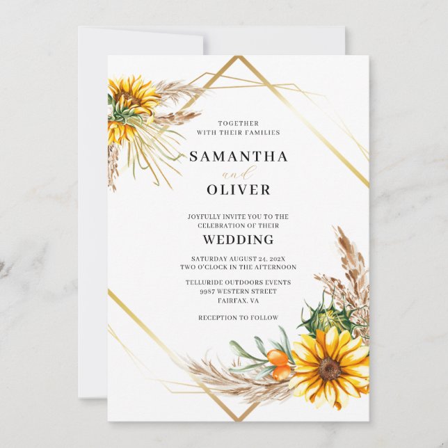 Watercolor Sunflower Rustic Wedding Invitation (Front)