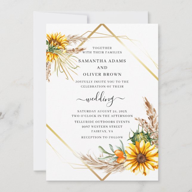 Watercolor Sunflower Rustic Wedding Invitation (Front)