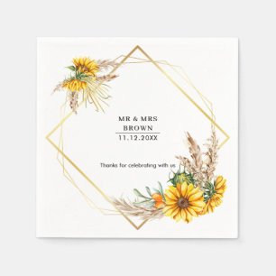 Watercolor Sunflower Rustic Wedding Napkins