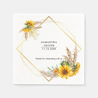 Watercolor Sunflower Rustic Wedding Napkins
