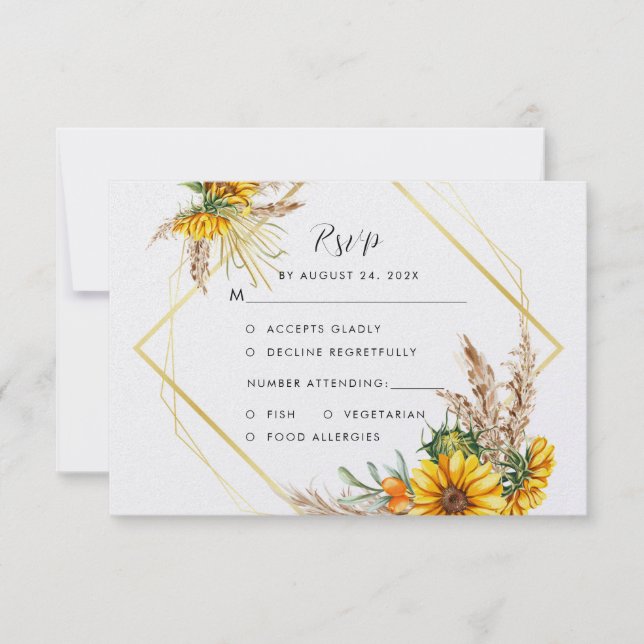 Watercolor Sunflower Rustic Wedding  RSVP Card (Front)