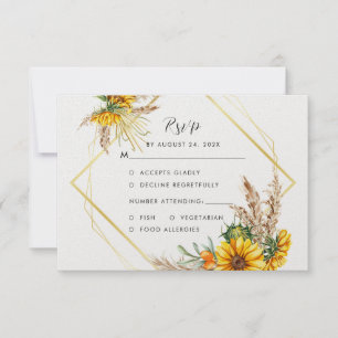 Watercolor Sunflower Rustic Wedding  RSVP Card